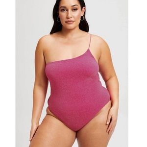 NWT GOOD AMERICAN | One Shoulder Hawaiian Pink Sparkle One Piece Bathing Suit
